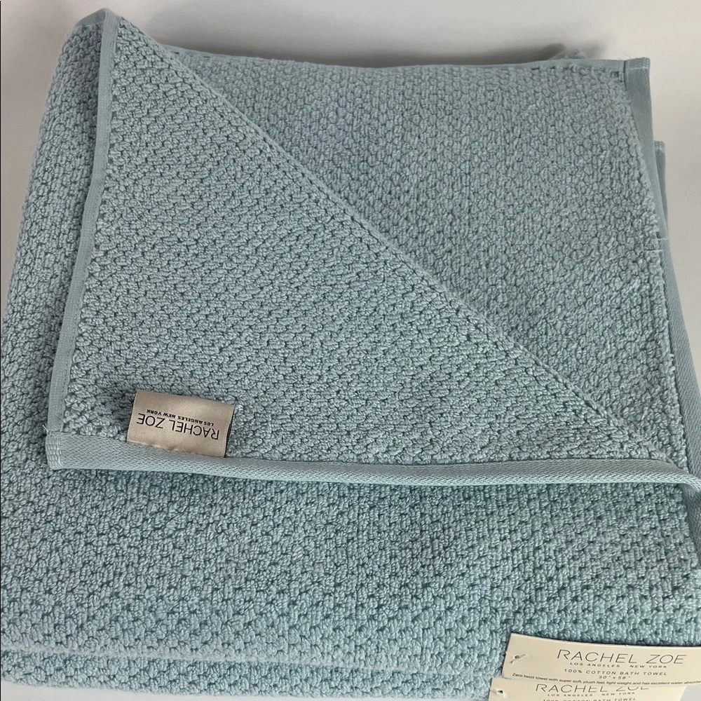 2 Pc Rachel Zoe Bath Towels Oversized Light Blue Ribbed Soft 100% Cotton NEW
